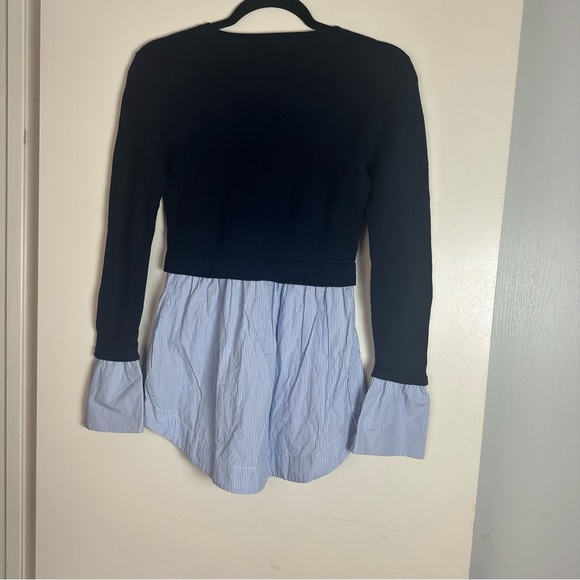 Club Monaco Blue White/Blue Striped Berdine Wool Bell Cuffs Sweater Shirt S/P - Picture 4 of 15